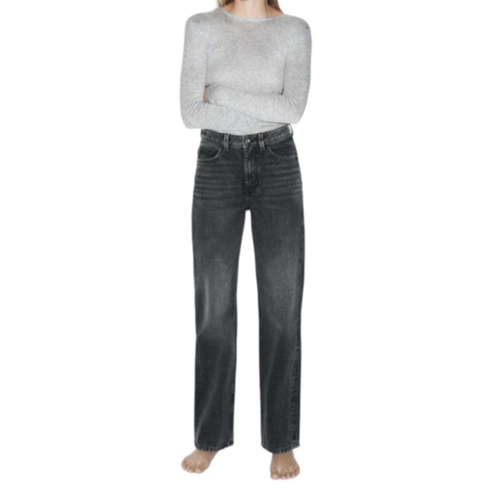 Zara Highrise Regular Fit Long Jeans Rigid 38 Sz 6 Black New w Tags